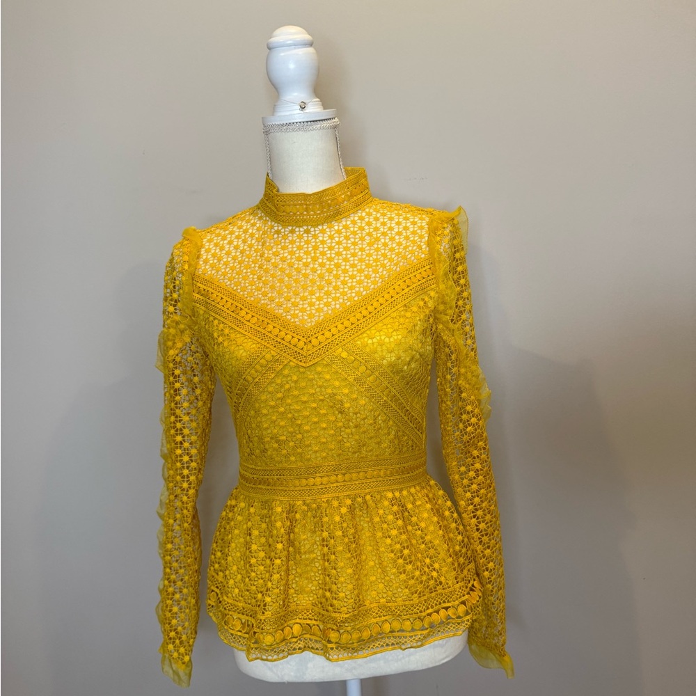 Ina Yellow Peplum Blouse with Mandarin Collar - Picture 1 of 3